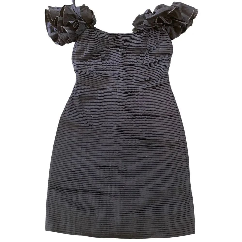 Leifsdottir Black Off-Shoulder Ruffle Mini Dress Anthropologie brand size 2